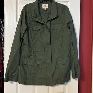 St. John’s bay women’s green zip button up jacket with button up sleeves size xl